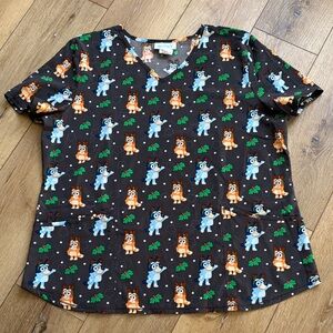 BLUEY the Dog Christmas V neck Scrub Top Womens Size XL
